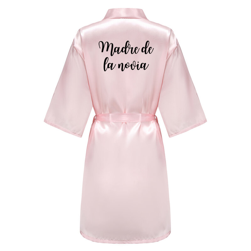 Luz rosa nupcial cetim robe mulher dama de honra espanhol casamento robe novia quimono festa da noiva vestidos de dama de honra