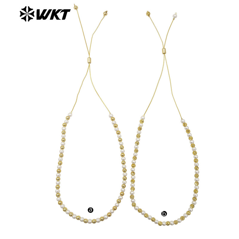 WT-JFN20 Trendy And Elegant Artificial Pearl Spacer With Gold Beads Design Can Be Adjustable Necklace For Women Daily Decorated