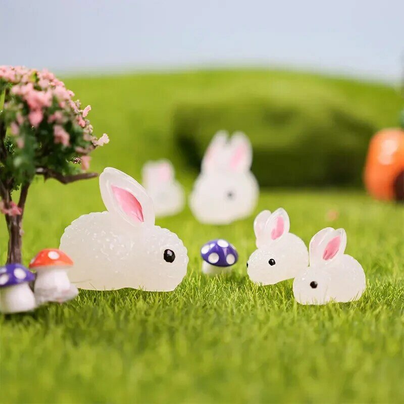 Heißer Verkauf 5pcs leuchtende Spielzeuge Miniatur Kaninchen leuchtende Figuren Garten Fee Dekoration niedlichen Mikro landschaft DIY Zubehör