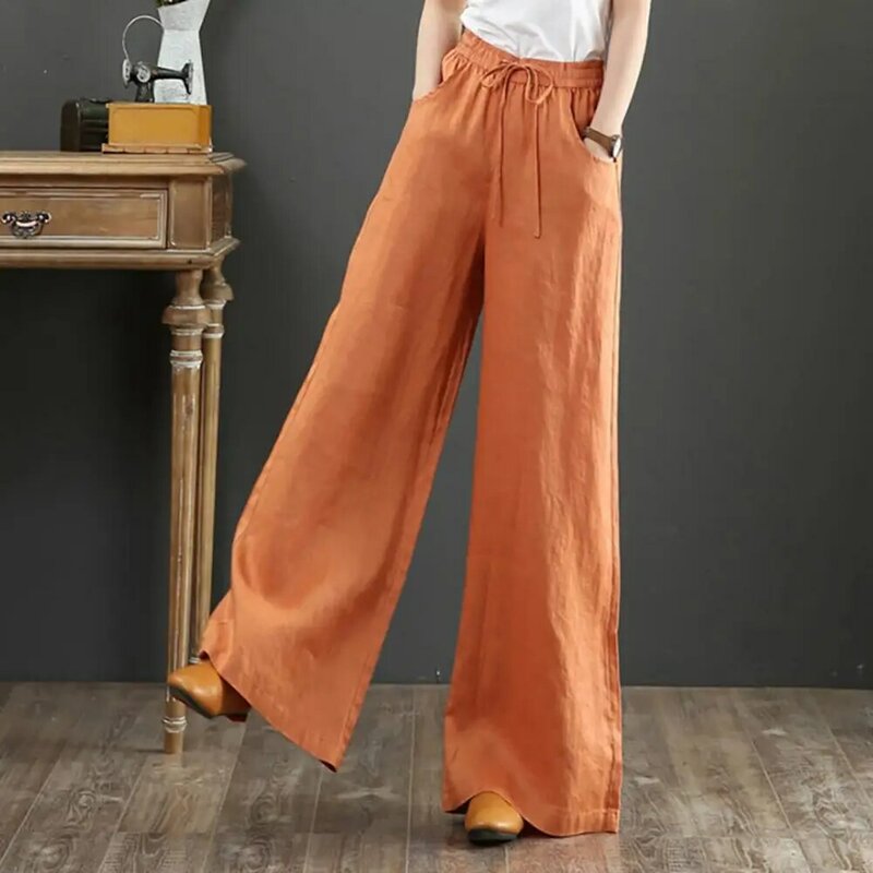 Pantalon Vintage décontracté en coton et lin pour femmes, coupe droite, taille haute, pour le nettoyage