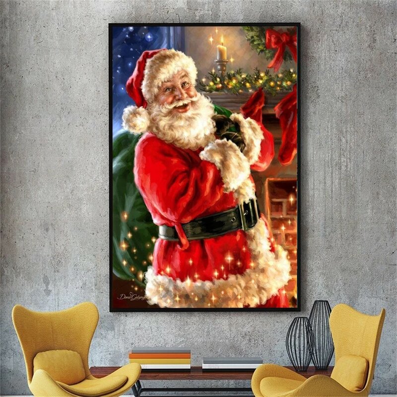 Retrato Vintage de Papá Noel en muérdago, póster de papel Kraft, póster Vintage, pintura de pared, pegatinas de estudio, pintura de pared de Szie grande