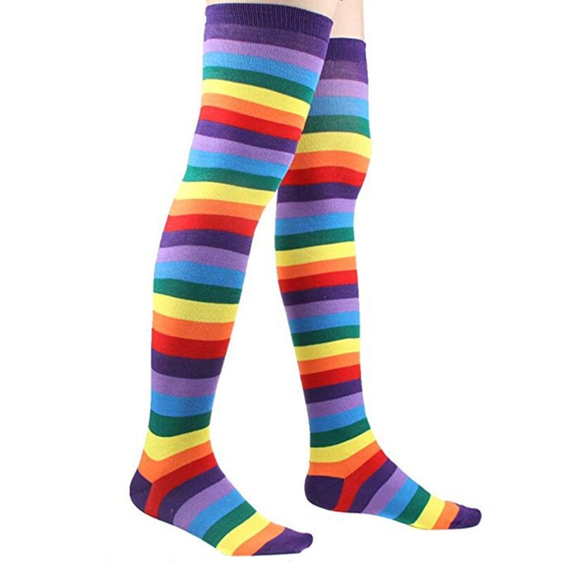 Multicolored Striped Over Knee Long Stockings Knit Long Gloves Party Accessories 37JB
