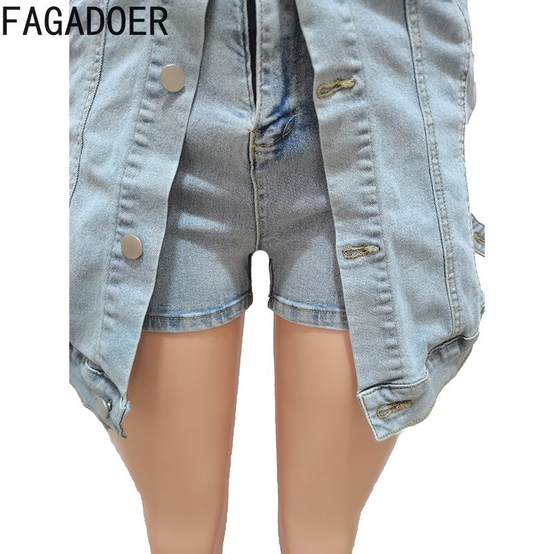 FAGADOER Fashion Streetwear damskie dżinsowe elastyczne spódnice z wysokim stanem letnie damskie nieregularne spodenki w rozmiarze Skinny spódnice