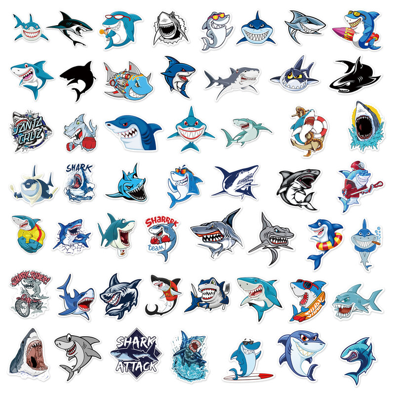 Desenhos animados Shark Series Graffiti Adesivos, Adequado para Laptop, Capacetes, Decoração Desktop, Brinquedos DIY, Atacado, 50Pcs