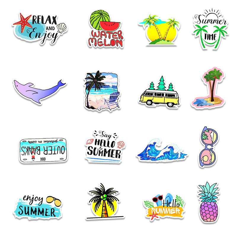 50 buah stiker grafiti seri musim panas kartun cocok untuk helm Laptop Dekorasi Desktop mainan stiker DIY grosir