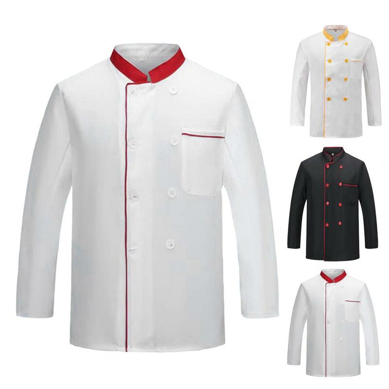 Chaqueta de Chef con cierre de botón, camisa de Chef de manga larga, cuello levantado, sin pelusa, uniforme de Chef de cocina, ropa de cocina personalizada