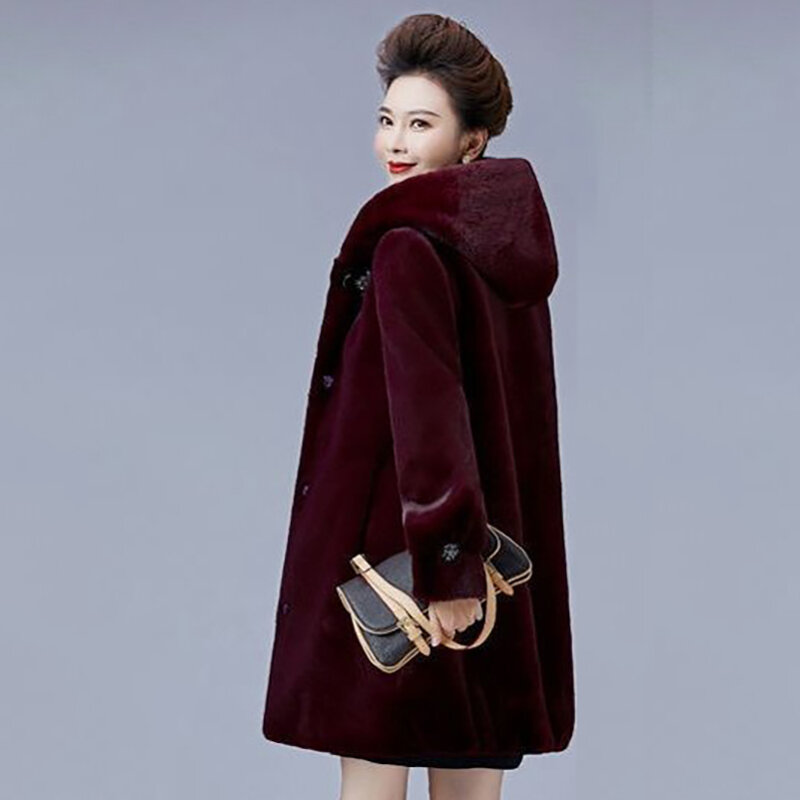 Lmports mantel baru untuk wanita, mantel bulu seluruh usia sedang dan lansia, mantel beludru imitasi modis panjang untuk ibu