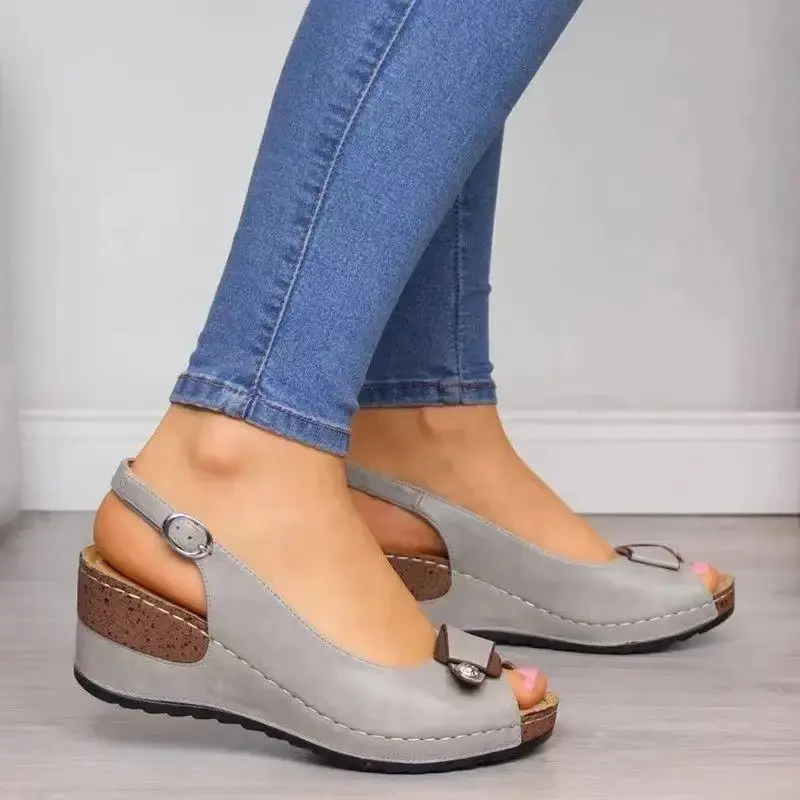 Sandal Wedges wanita, Sandal musim panas hak bawah lembut dengan Platform Zapatos Mujer