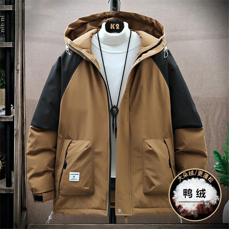 Jaqueta de capuz grosso quente masculina, casaco puffer patchwork, moda masculina, plus size, 8XL, inverno