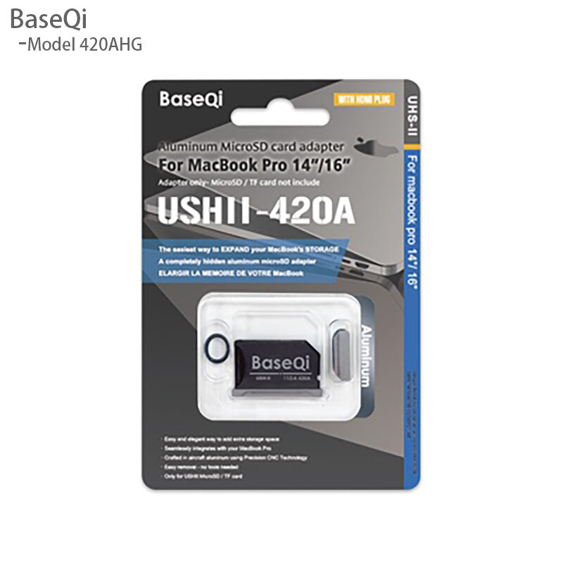 Per Macbook Pro14inch16inch M1/M2/M3 2024/23/22/21 Baseqi adattatore MicroSD scheda di memoria in alluminio MiniDrive aumenta lo stoccaggio 420AHG