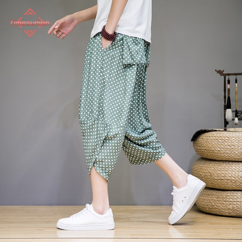 Summer Calf-length Pants Breathable and Comfortable Loose Cool Ice Silk Casual Pants Beach Resort Printed Shorts