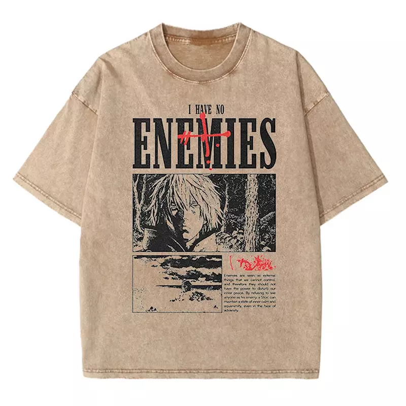 Hip Hop kaus warna pasir antik pria T-Shirt grafis Anime T-Shirt lengan pendek kasual katun Harajuku pria