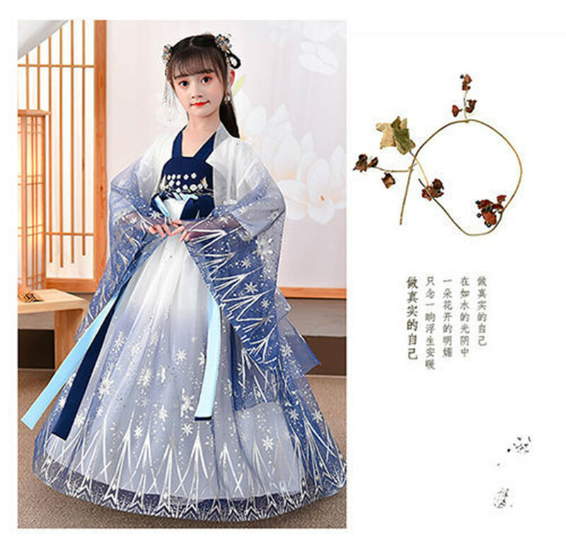 Gaun Putri Kuno Anak Perempuan Gaya Han Gaun Gaya Tang Elegan Anak-anak Gaya Cina untuk Pertunjukan Di Musim Semi dan Musim Gugur
