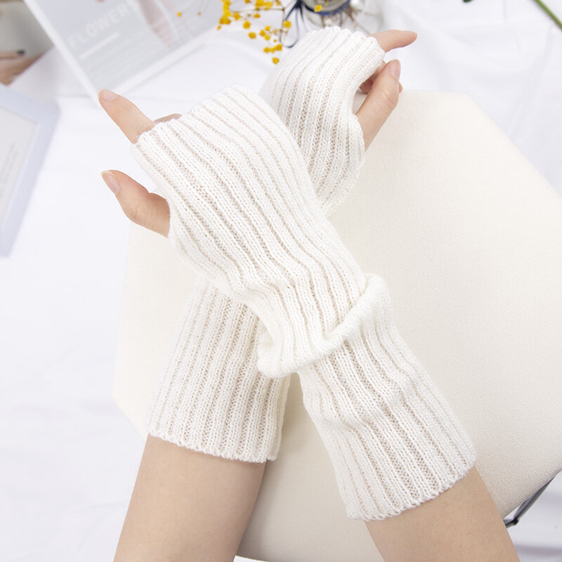 Długie rękawiczki bez palców damskie rękawice zimowe podgrzewacz na ramiona Kawaii dzianinowy z rękawami miękkie dziewczęce ubrania Anime punkowe rękawiczki Gothic Lolita