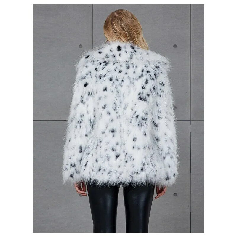 European and American Faux Fur Jacket for Women's Leopard Print Fur Warm Collar Faux Fox Fur Jacket