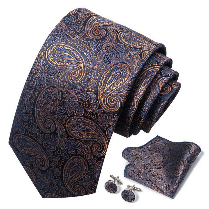 Dasi pria warna Solid Jacquard dasi saputangan Set cufflink elegan dasi sutra pria dasi pria Paisley bunga setelan bisnis pernikahan