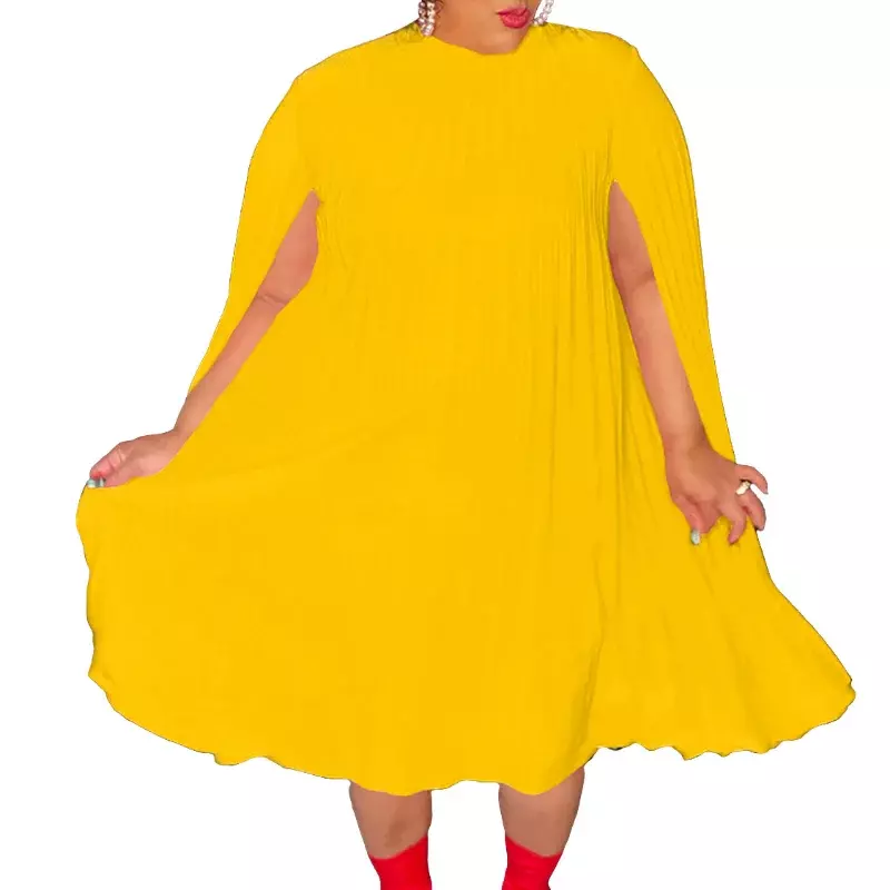 Jubah belah klasik gaun Mini Afrika lengan panjang gaun wanita unik Mock leher lipit longgar sesuai Vestidos jubah lurus wanita