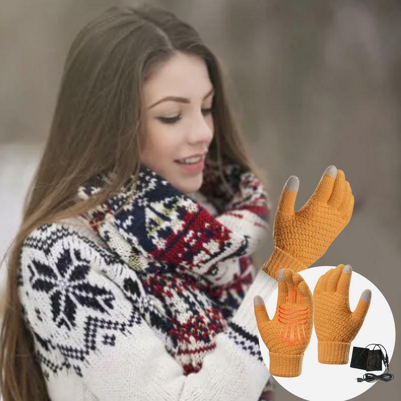 Sarung tangan pemanas USB Pria Wanita, sarung tangan hangat beludru bertenaga USB layar sentuh musim dingin untuk pria wanita