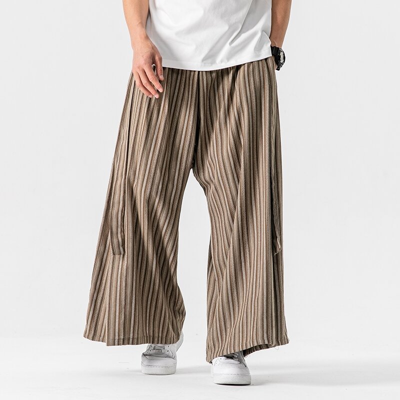 Harajuku Men's Straight Wide Leg Pants Men Vintage Cotton Linen Harem Pants Male Loose Trousers Oversized New Streetwear