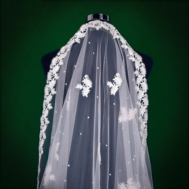 طرحة زفاف طويلة من الدانتيل ، غطاء رأس طويل ، فستان زفاف ، BL4033