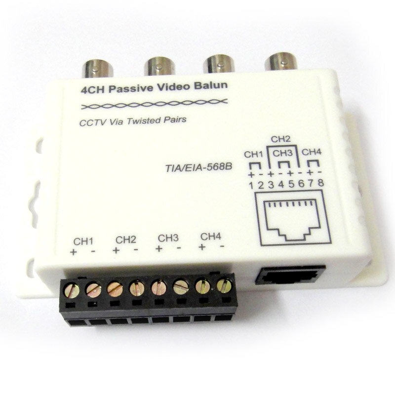 Receptor transceptor de vídeo pasivo UTP, 4 canales, Balun RJ45 BNC, Cat5, adaptador activo CCTV a través de pares trenzados