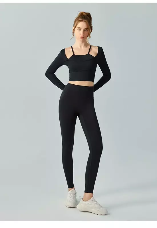 Hanging Neck Fake Two-Piece Fitness Jacket Women's Fall/Winter Drops Semi-fixed Cup Breathable Quick-drying Yoga Clothing