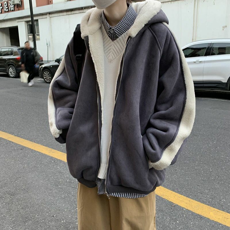 Giacca in cotone grande da uomo nuova in pile di agnello di marca di moda giacca in cotone moda coreana cappotto addensato in Cashmere autunno e inverno