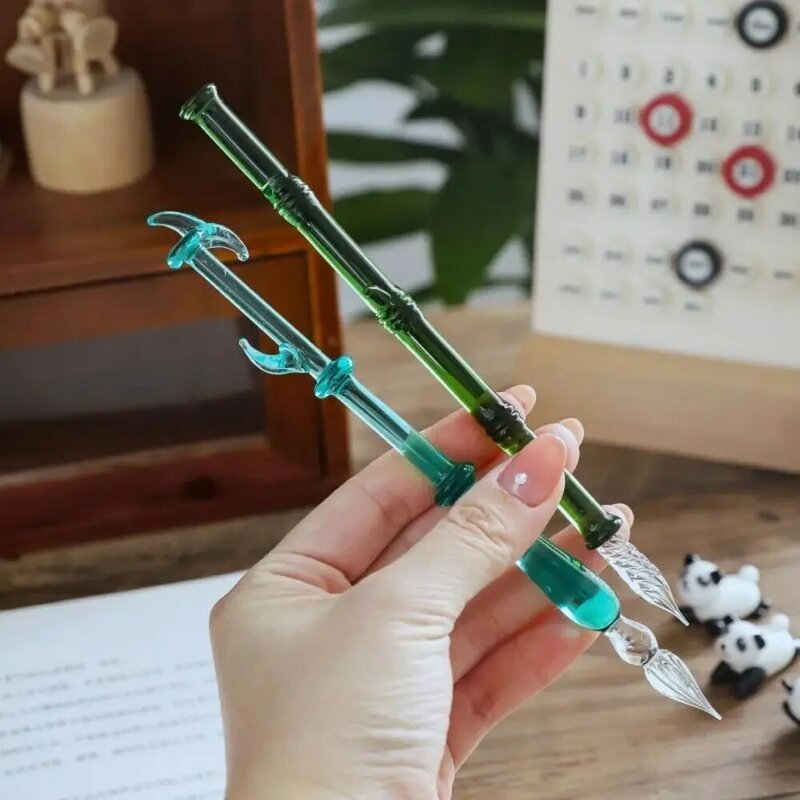 Китайская шикарная стеклянная ручка в виде милой панды, ручка для письма, Подарочная коробка, мультяшное Хрустальное стекло для студентов