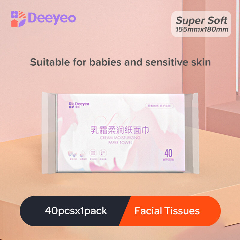 Deeyeo tecidos faciais 3-ply macio bombeamento suave guardanapos de bebê papel facial 40 peças
