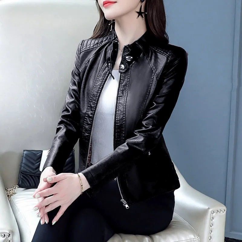 Spring Autumn PU Leather Jacket Women's 2023 New Korean Motorcycle Short Coat Female Casual Leather Tops Outwear Ladies 4XL