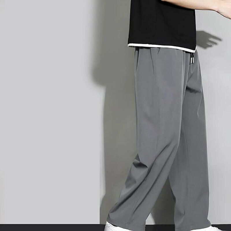 Men's Summer Ice silk Quick Dry Sweatpant Joggers Pants Oversize Straight Pants Pocket Tracksuit Trousers Fitness Training Pants