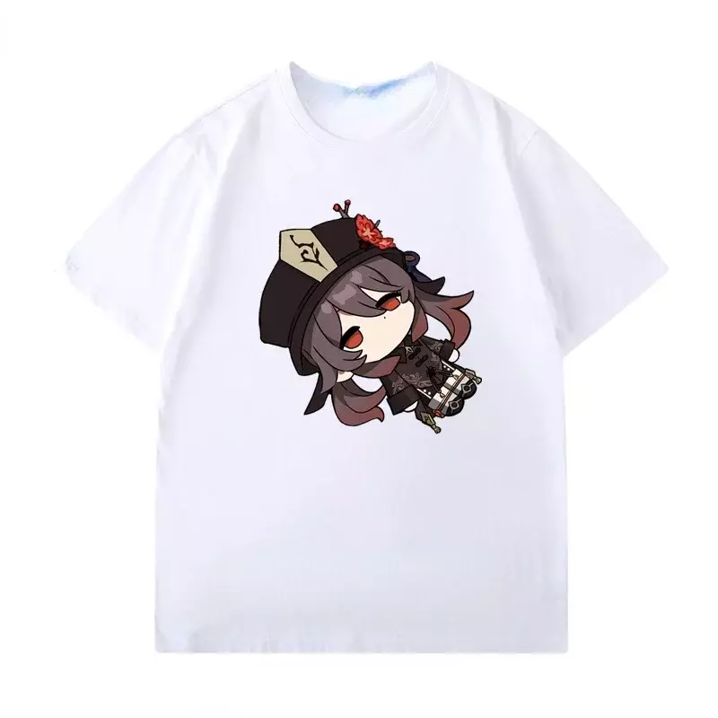 Camiseta con estampado de juego de impacto Genshin para mujer, camiseta gráfica Linda Ganyu Hutao, ropa de calle suelta informal divertida de verano, ropa Unisex