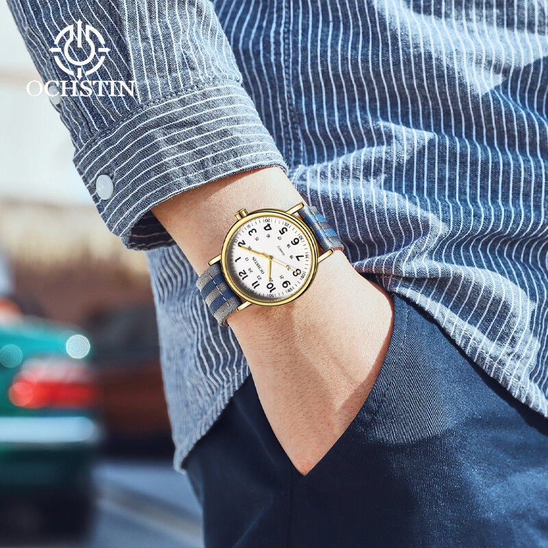 Hot Modellen Ochstin 2024 Eenvoudig En Comfortabel Creatief Nylon Serie Horloge Multifunctioneel Quartz Uurwerk Men'squartz Horloge