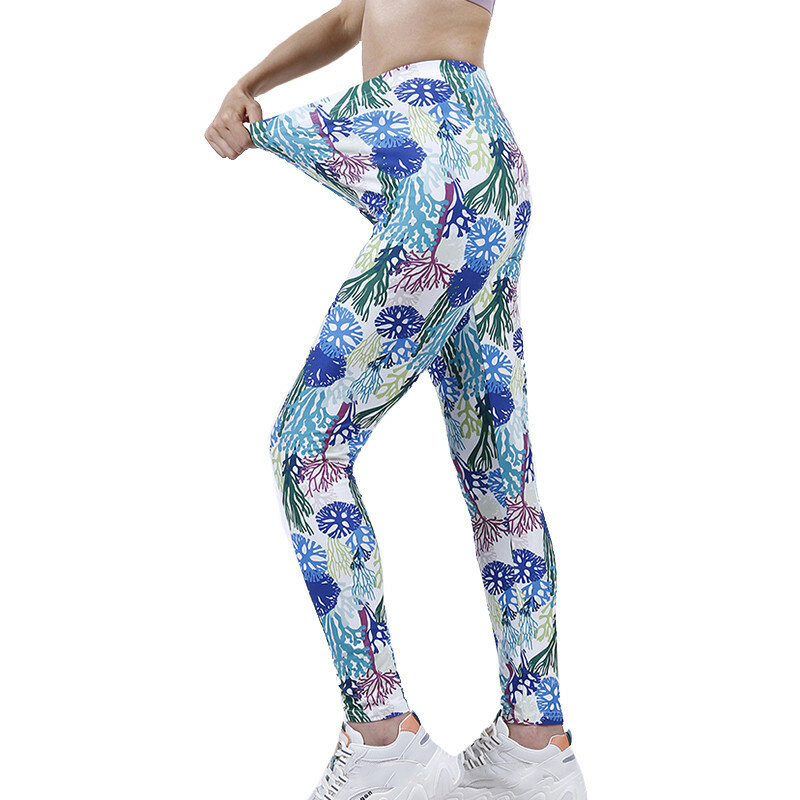 Visnxgi calças de ginástica das mulheres listrado leggings impresso flores elásticas estilo verão esportes fitness feminino correndo workout