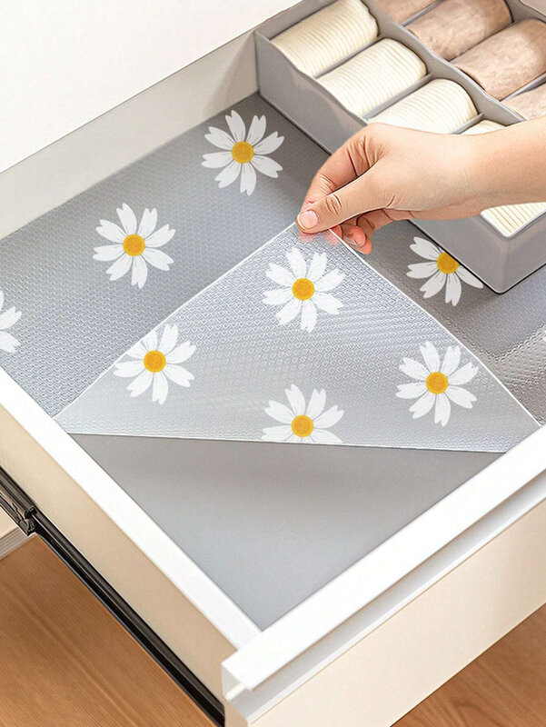 1 Roll Daisy Shelf Liner For Kitchen Cabinets EVA Waterproof Fridge Pad Cupboard Mat Easy Placemats Non-Adhesive Drawer Liner