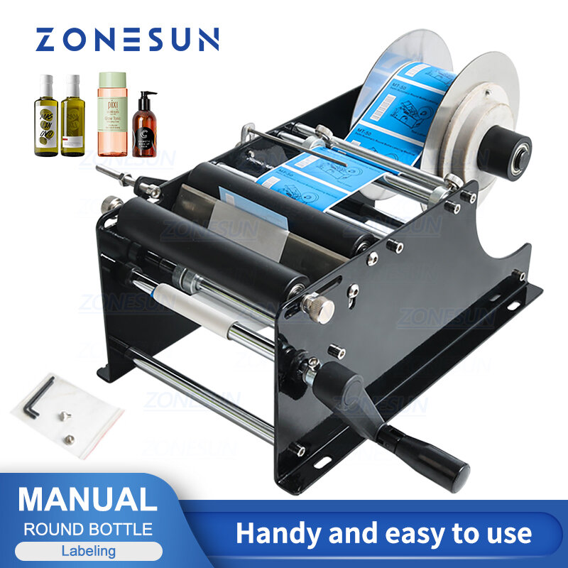 ZONESUN-aplicador de etiquetas de ZS-50, máquina de etiquetado Manual de botellas redondas, tubo de tarro de cerveza, pegatina adhesiva de vino