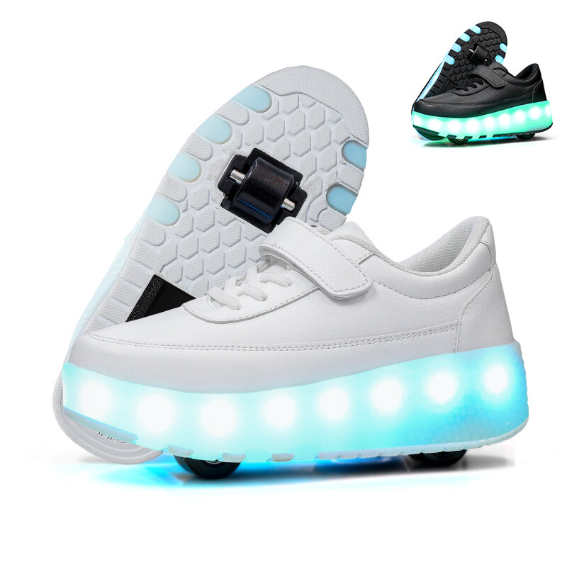 Zapatos de Skate con ruedas luminosas para niños y niñas, zapatillas de deporte con carga USB LED, zapatos de calle al aire libre, moda intermitente