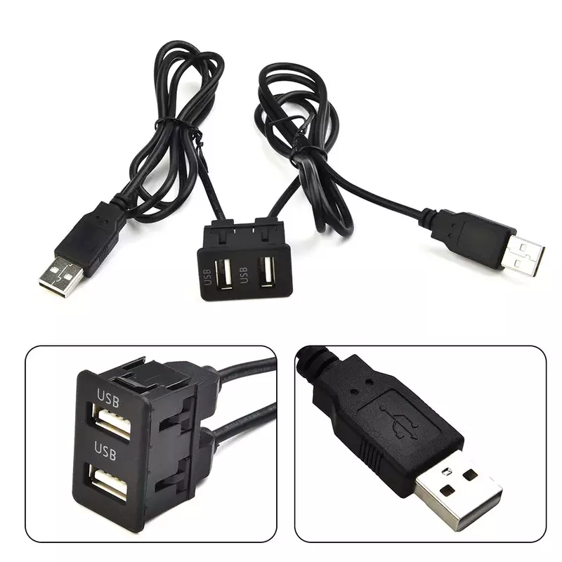 1M Panel Port USB Flush Mount dasbor mobil Dual USB kabel adaptor ekstensi instalasi tanam AUX suku cadang habis pakai pengganti