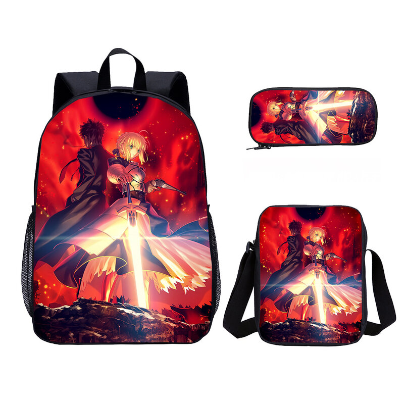 Classic fate Zero 3D  Print 3pcs/Set pupil School Bags Laptop Daypack Backpack Inclined shoulder bag Pencil Case