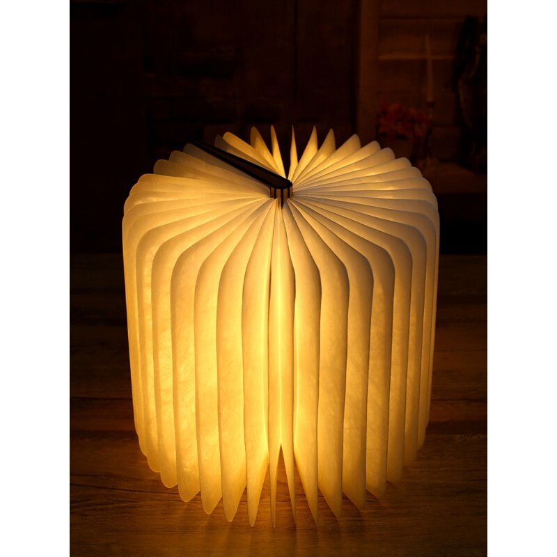 LED Folding Book Light, USB recarregável livro luz, Luz de madeira criativa, Página virar, Luz noturna