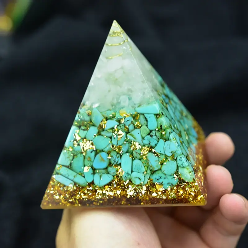 Orgonite Piramida Anahata Chakra Sandalphon Hidup Potensi Alami Pirus Resin Piramida Dekorasi Kerajinan C0173