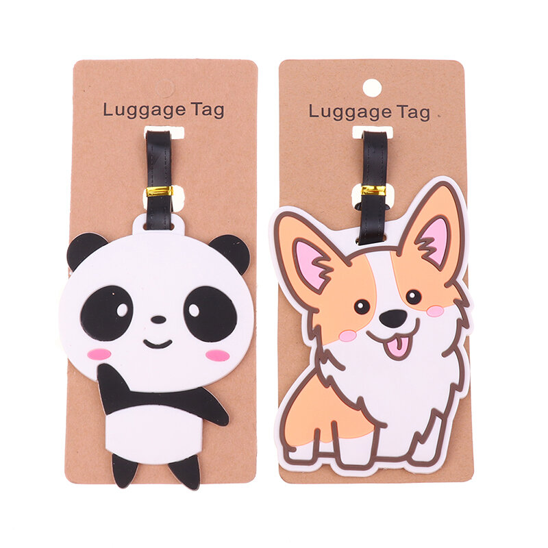 Etiqueta de equipaje kawaii Creative Corgi Panda, soporte para identificación de maleta, etiqueta de embarque, etiqueta de silicona, accesorios de viaje