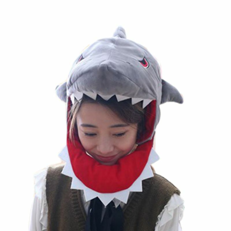 Shark Hat for Adults Scarf Cap Plush Cartoon Headgear Photo Props for Novelty Costume Cosplay Animal Themed Party Dropship