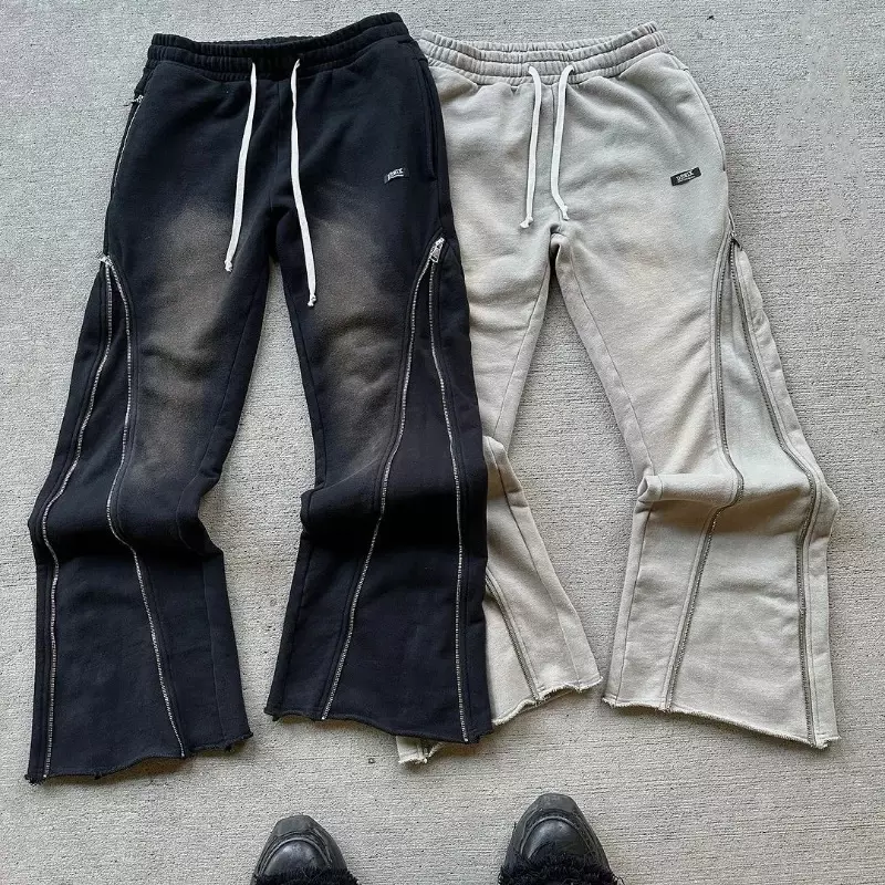 Y2K-Retro Calças largas com decoração Zipper, moletom casual, streetwear Hip Hop Punk, algodão extragrandes, calças de perna reta, gótico
