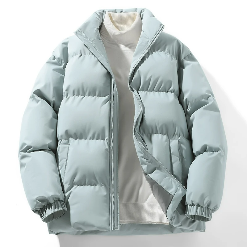 Mantel Parka hangat pria, Luaran warna polos jaket longgar tebal musim dingin