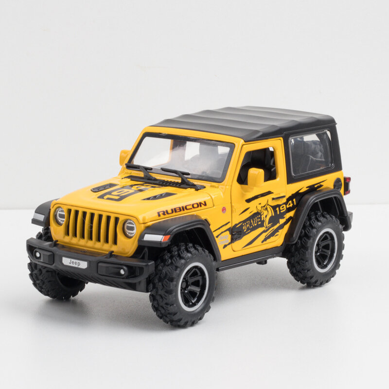 Jeeps-Wrangler Rubicon Off-Road Alloy Model Car Toy para crianças, fundição de metais, som e luz, brinquedos para veículos, 1:32
