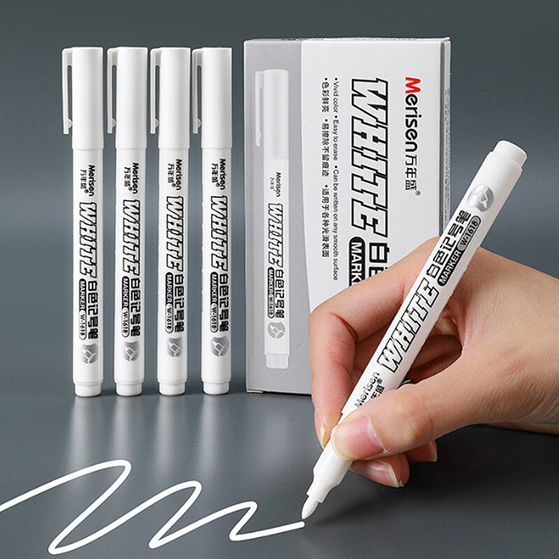 ปากกามาร์กเกอร์สีขาว1ชิ้นปากกาวาดลายเส้นพ่นสีอัลกอฮอล์กันน้ำได้สำหรับเขียนปากกาหมึกเจลไม้ผ้า