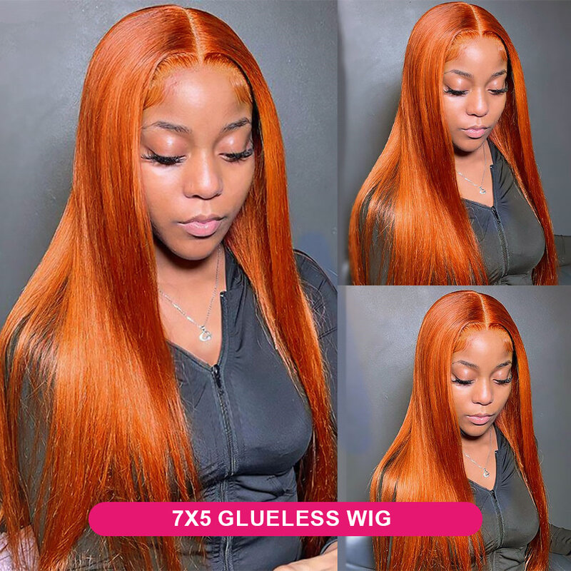 CEXXY 30 34inch Ginger Orange Bone Straight 13x4 Lace Frontal Human Hair Wig Colored Glueless Preplucked Human Wigs Ready to Go