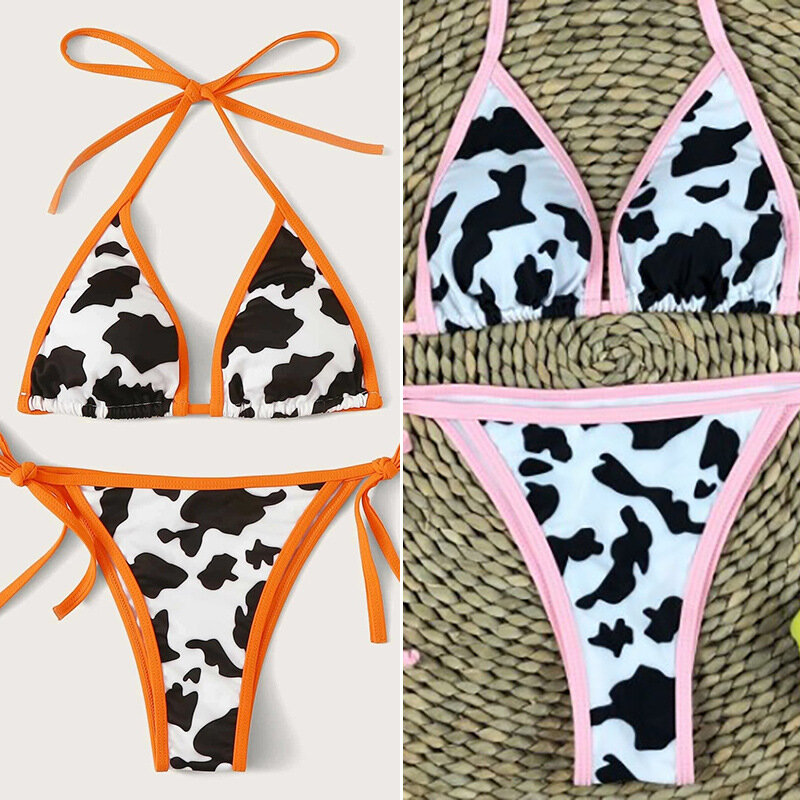 Baju renang baru di musim semi dan musim panas 2024 Eropa dan Amerika baju renang pantai seksi terpisah tepi sapi bikini
