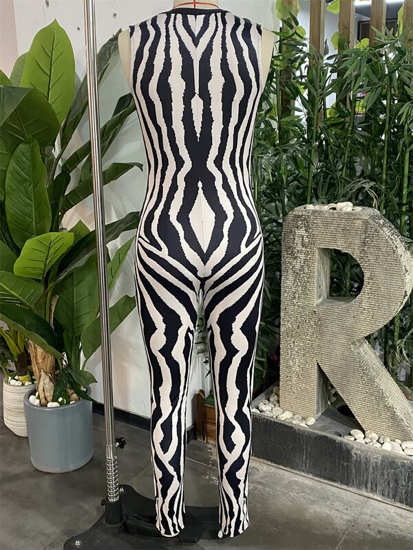 LW Striped Zipper Design Cami Jumpsuit Color Block Tank Jumpsuit Casual Zip Front Sleeveless Jumpsuit For Spring & Summer